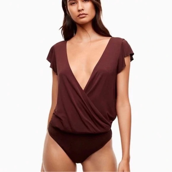 Aritzia Wilfred Nuage Bodysuit in Burgundy Cherry Cola Red Size Small - Picture 1 of 8